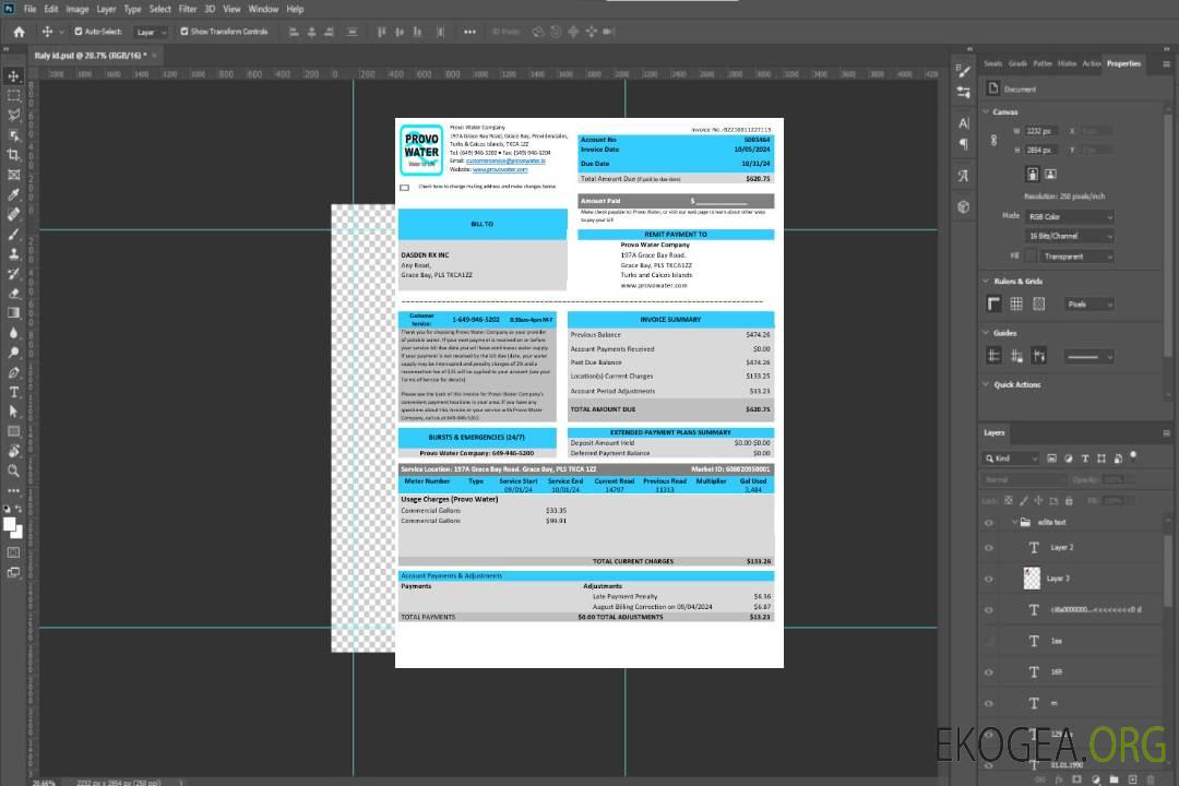 Royaume-Uni Îles Turks et Caïques Provo Water Company facture de services publics modèle Word et PDF template